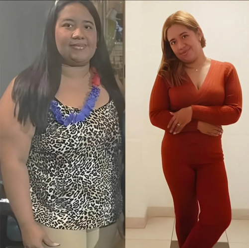 Donna prima e dopo la trasformazione, abbigliamento casual e elegante.